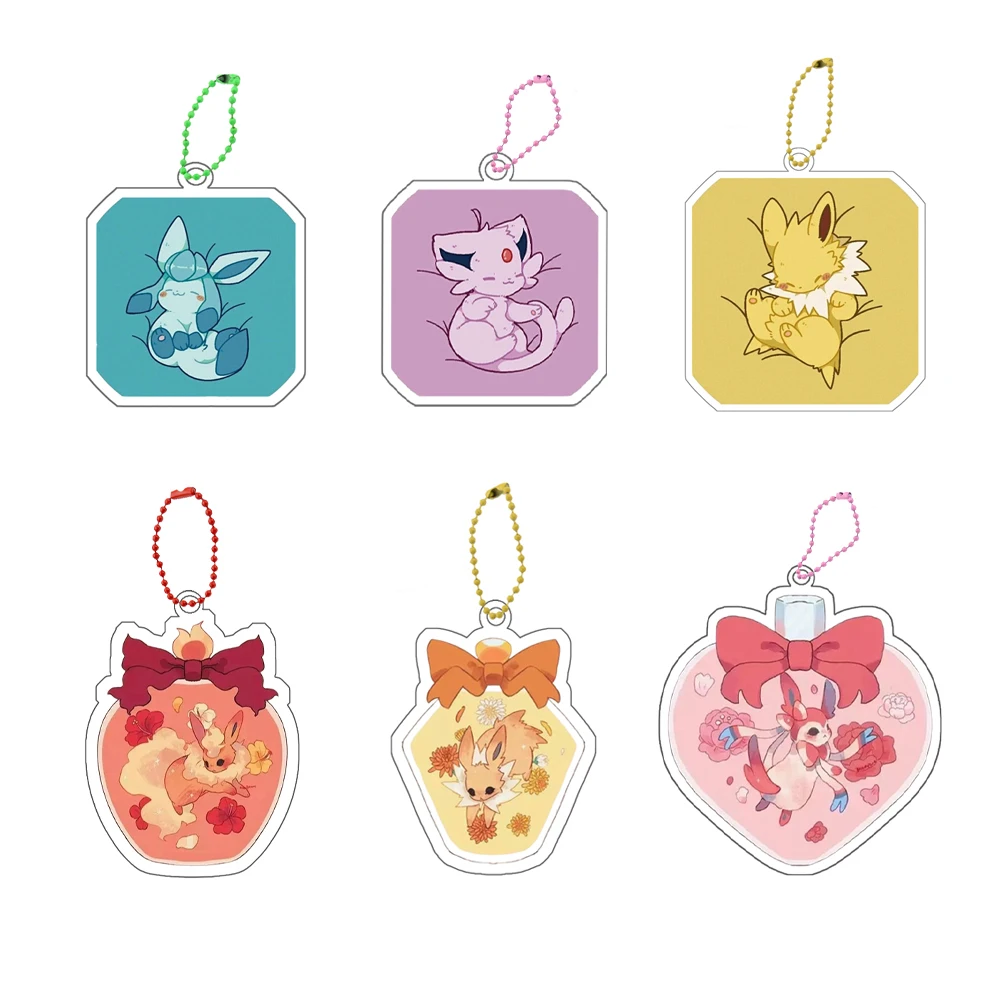 Anime Pokemon Eevee Family Series Acrylic Key Chain Kawaii Schoolbag Single Shoulder Bag Pendant Cute Backpack Accessories