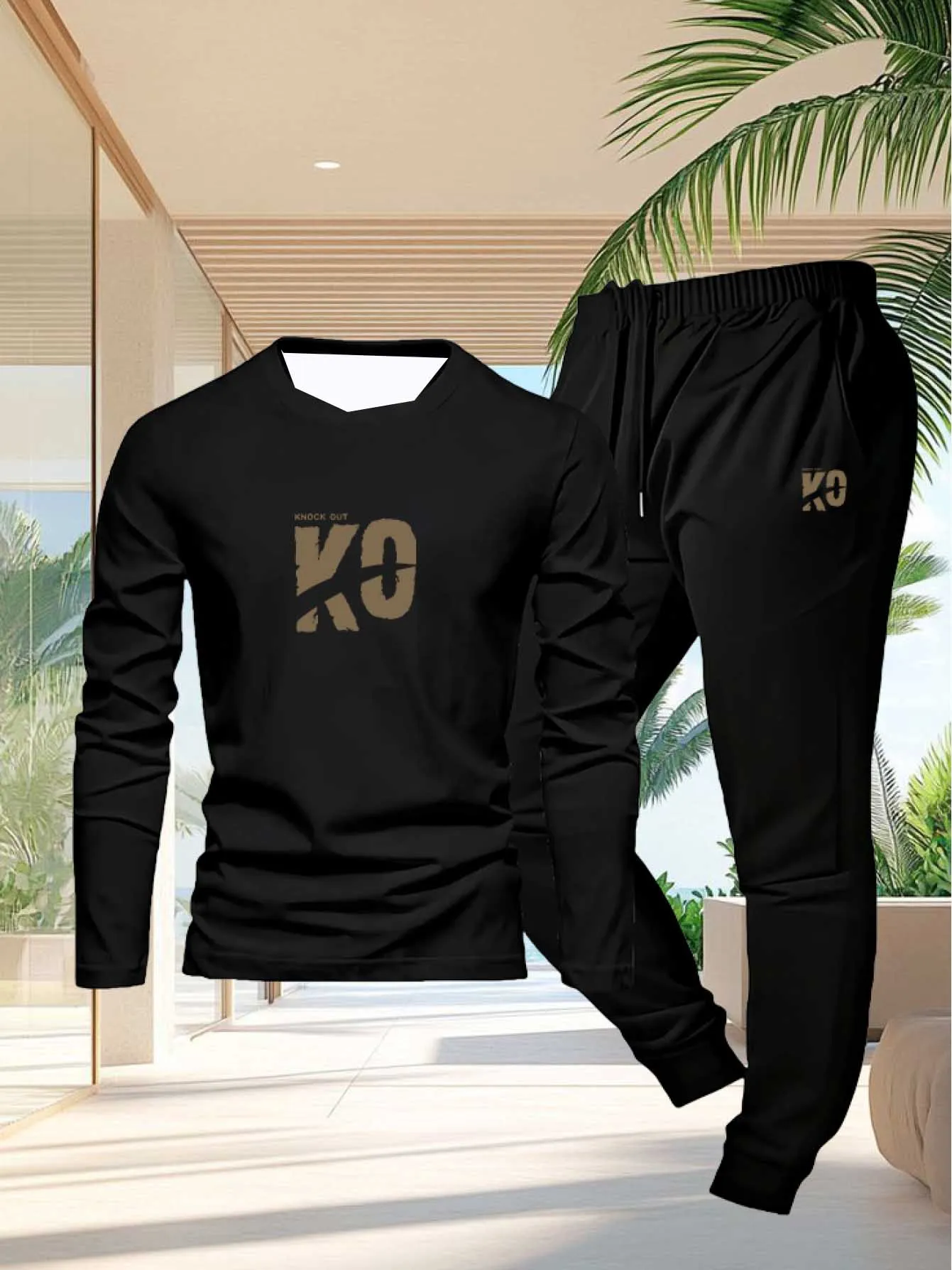 

2025 Autumn fashion Y2K men's sports suit KO3D printed quick drying long sleeved T-shirt outdoor fitness essential two-piece set