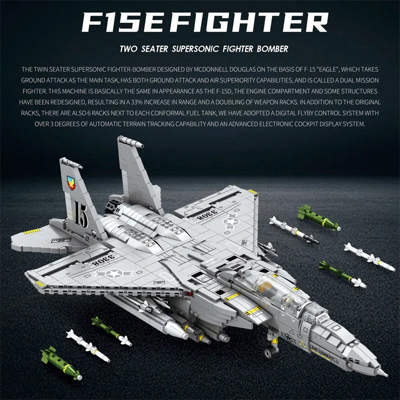 

1988PCS 33034 F-15E Eagle Fighter Jet Plane Model Ornament Building Block RC Car Model Bricks DIY Toy Holiday Gift Birthday Gift