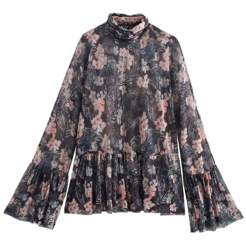 

Autumn Winter New Arrival Women's Long Sve Silk Me Printed Gentle Top Versatile Faionable Loose Fit irt