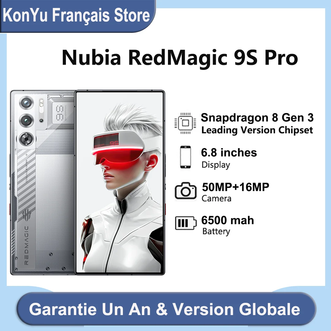 RedMagic 9S Pro,Version globale,6,8 pouces,Snapdragon 8 Gen 3,6500 mAh,Charge 80W,50MP,NFC,12 Go de