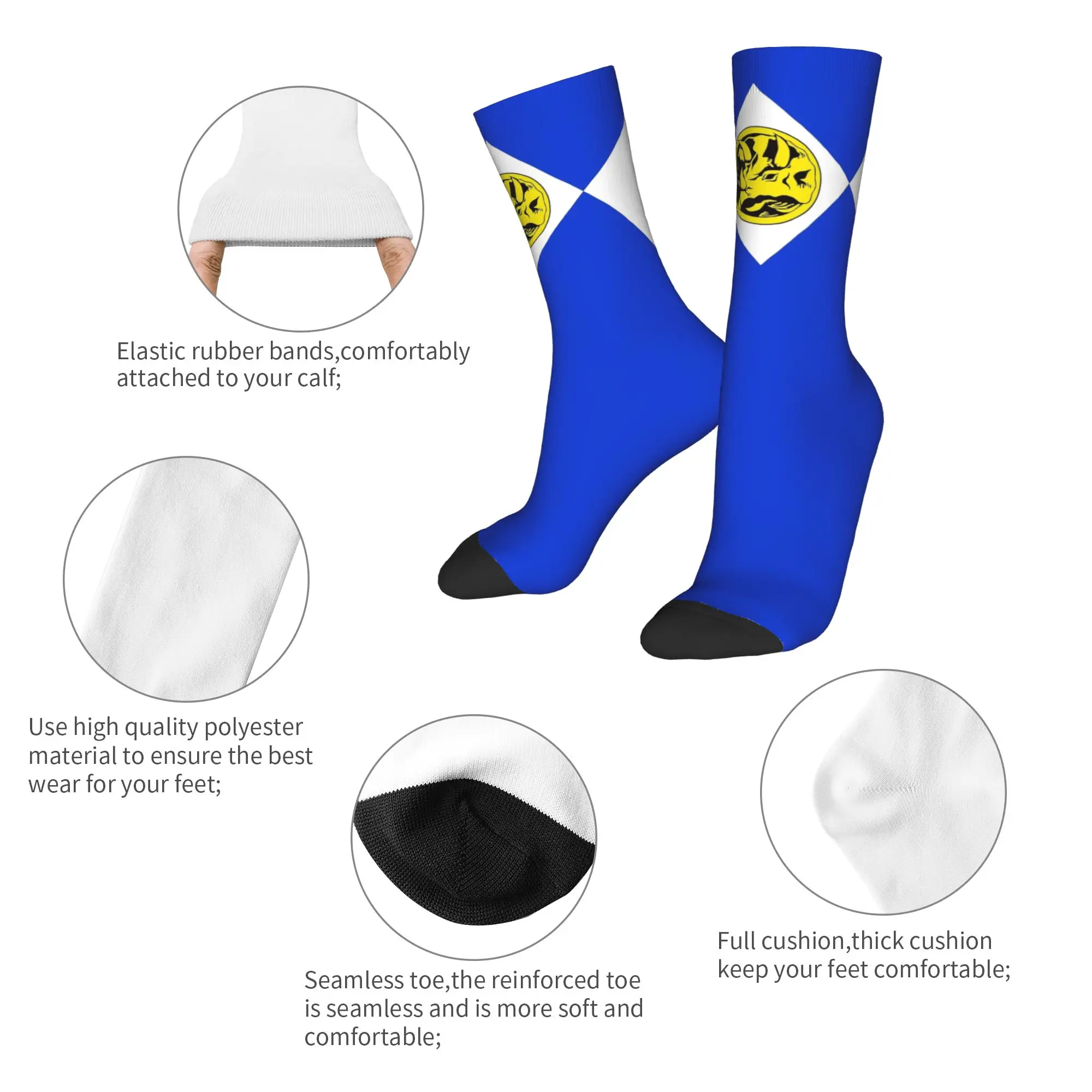 New Men's Socks Casual MMPR Blue Powers Rangerr With Coin Sock Polyester  High Quality Women Socks Spring Summer Autumn Winter