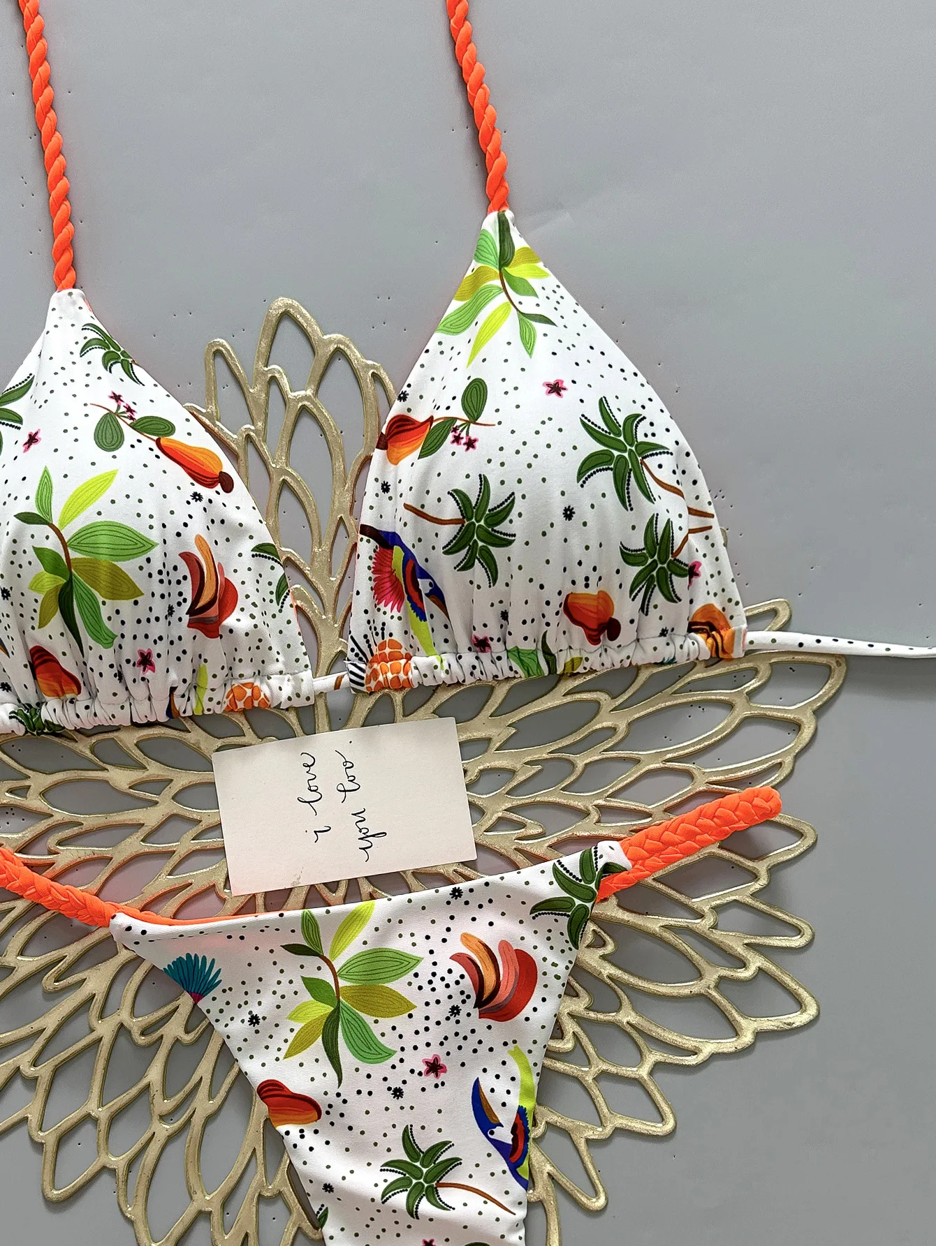 sexy leaves print micro bikinis sets two pieces halter back tie thong swimsuits bathing suit swimwear biquini tankini trikini