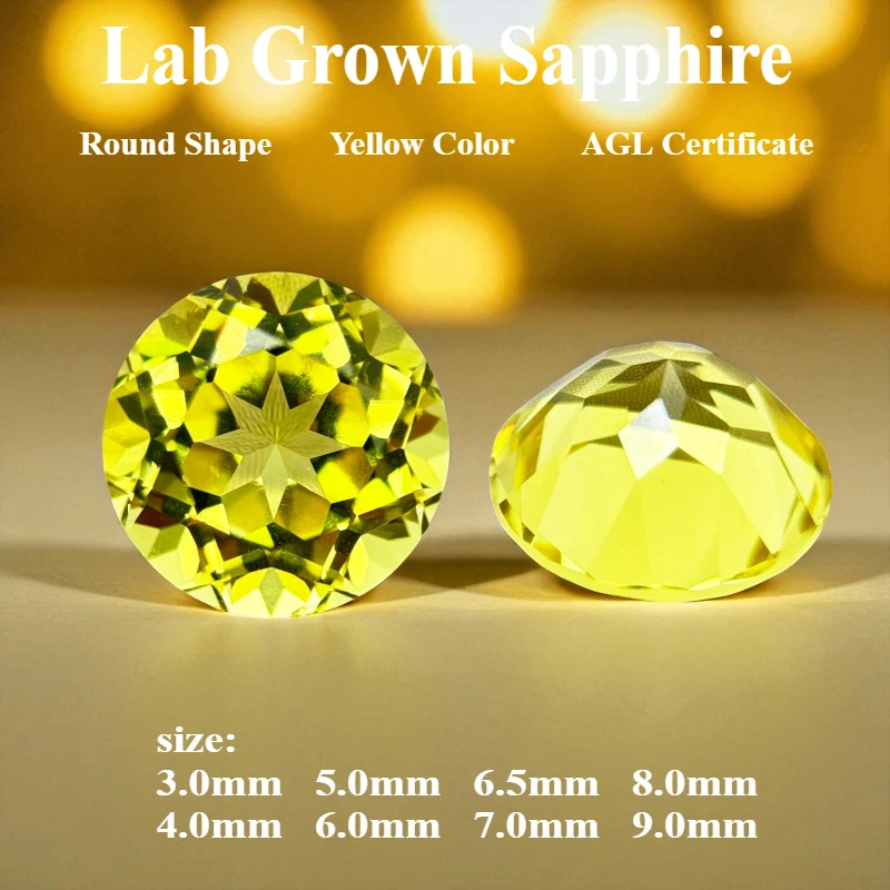 

Lab Grown Sapphire Round Shape Yellow Color Charm Bead Top Quality for Diy Jewelry Making Pendant Selectable AGL Certificate