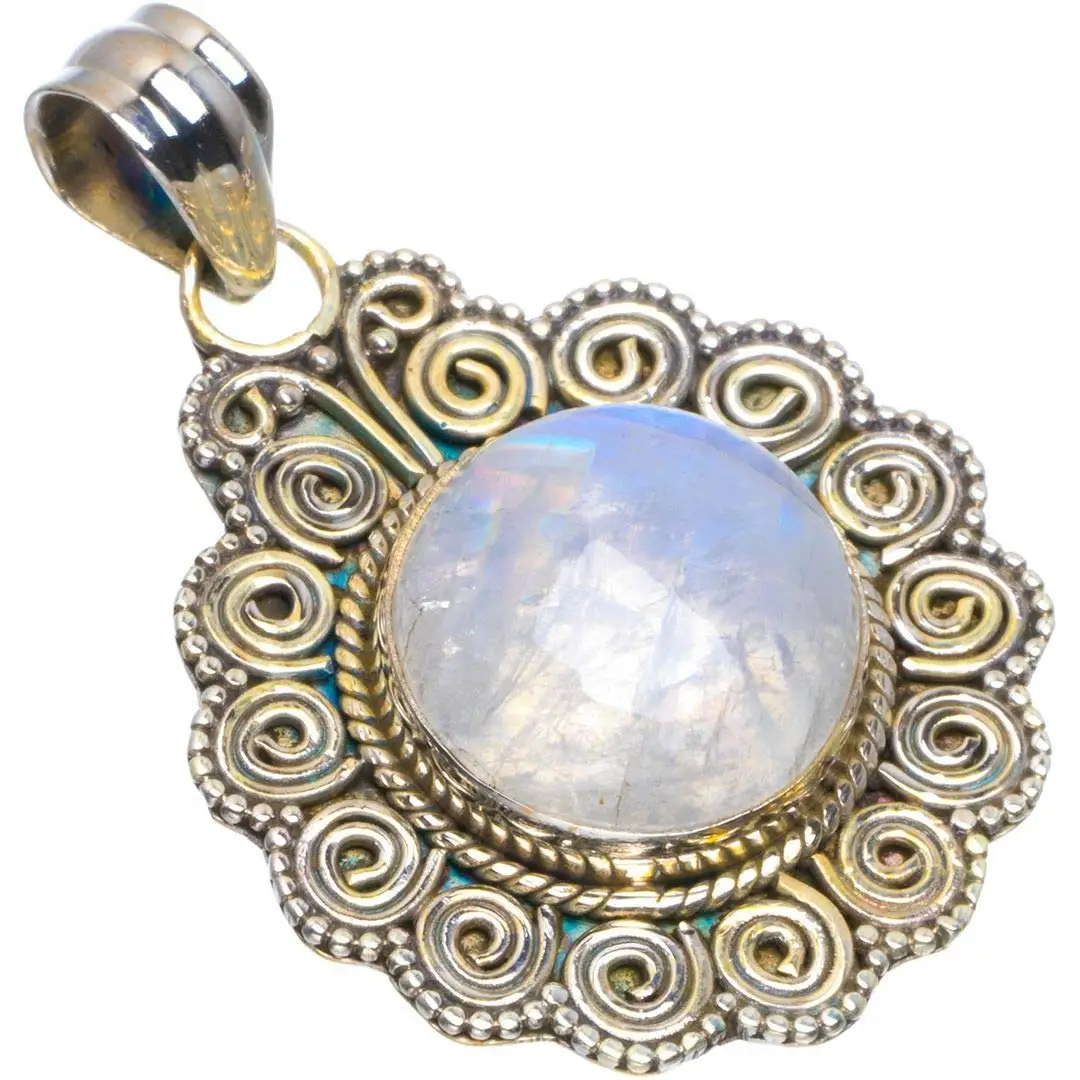 

StarGems® Natural Rainbow Moonstone Handmade Unique 925 Sterling Silver Pendant 1.5" B3455