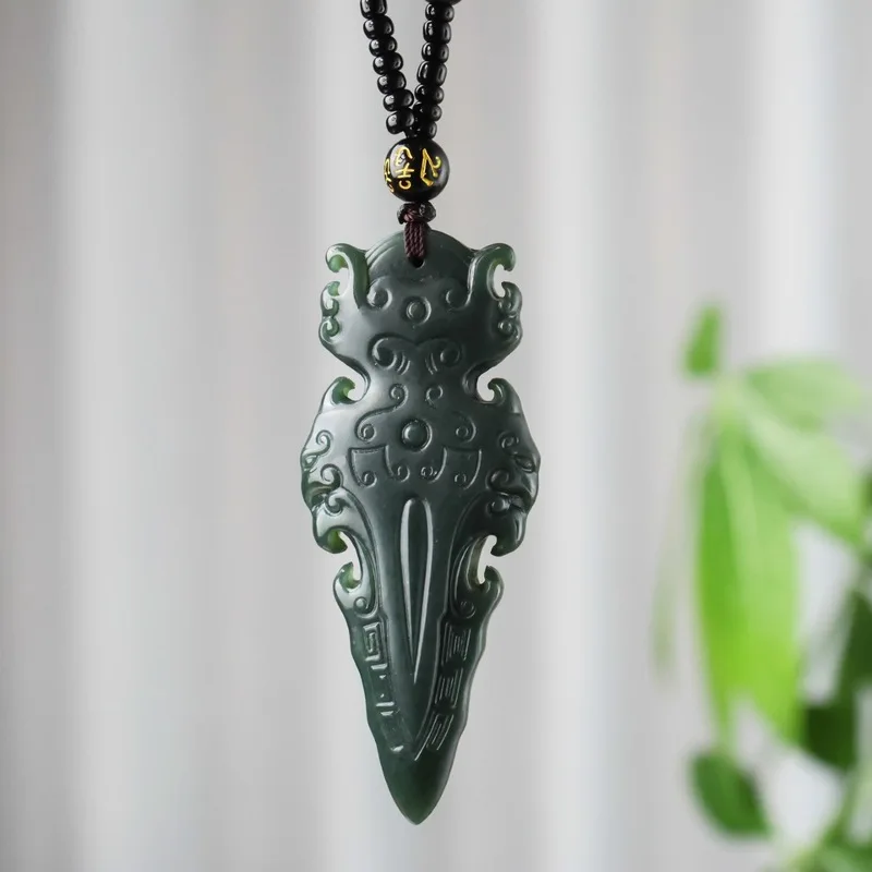 Hotan Fine Material Hollow Pendant Green Jade Dzi Bead Magical Demon-Binding Pestle