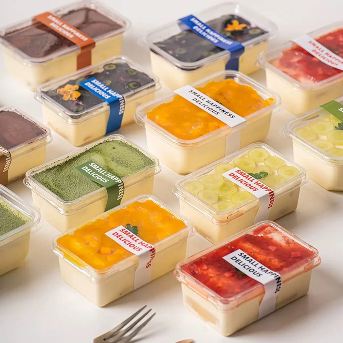 Caja para Pastel Estilo Japonés, Caja de Embalaje para Tiramisú, Caja para Pastel de Leche de Soya en Capas, Caja Transparente para Pastel Cortado en Porciones, Uso Comercial + Pegatinas 20 Piezas