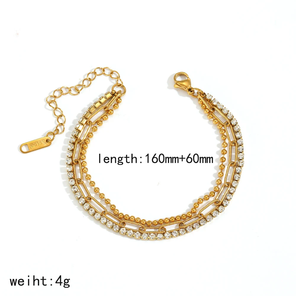 Zierliches Armband aus Edelstahl mit glänzendem Zirkon, 18K vergoldet, wasserdichter Schmuck, Geschenk für Frauen – Detail 14