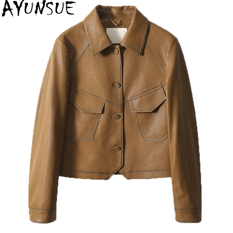 AYUNSUE Real Sheepskin Coat Single-breasted Leather Jackets for Women 2023 Short Slim Genuine Leather Jacket Roupas Femininas