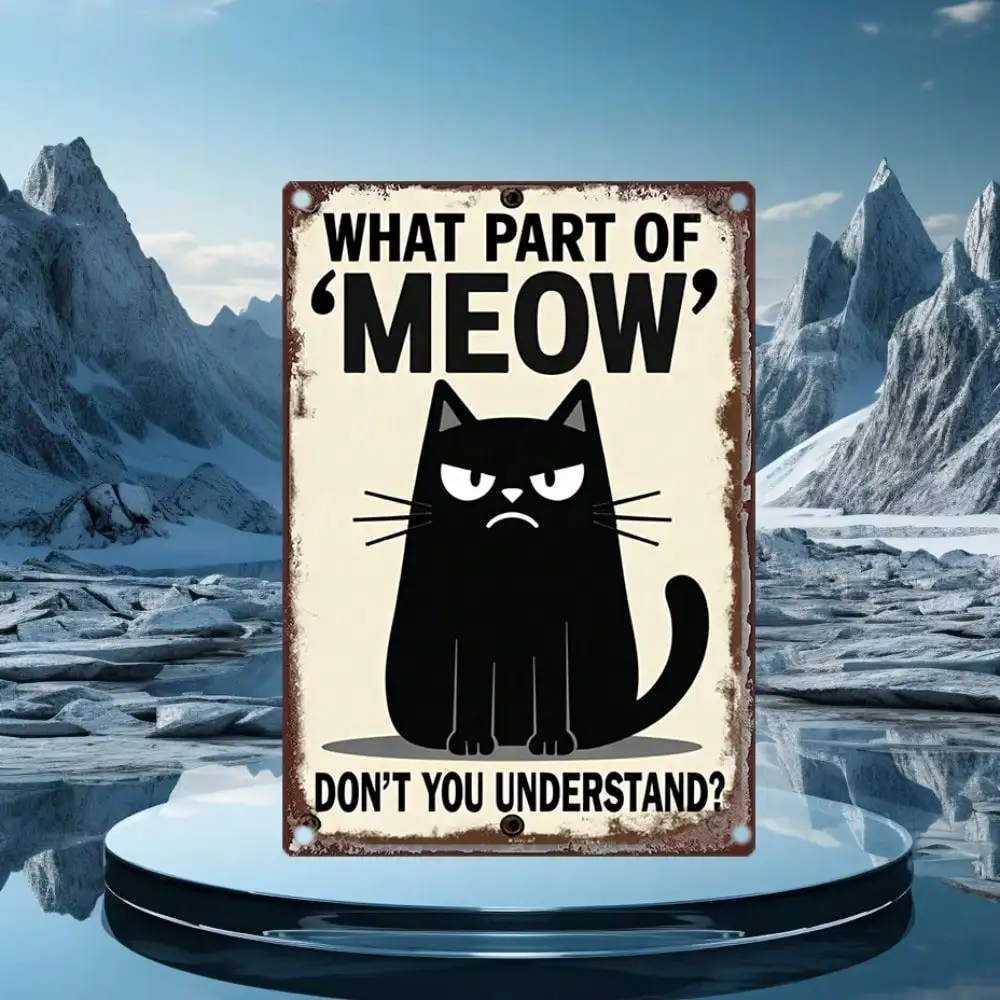 Chiseled Funny Angry Black Cat Metal Tin Sign Vintage Wall Decor for Man Cave, Bar, Garage, Waterproof Weatherproof