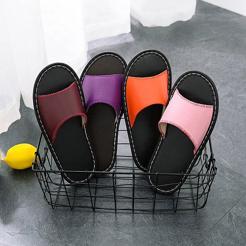 Summer Leather Home Slippers Women Simple Lovers Shoes Soft Bottom Footwear Non-Slip Bathroom Slides Indoor Men Slippers