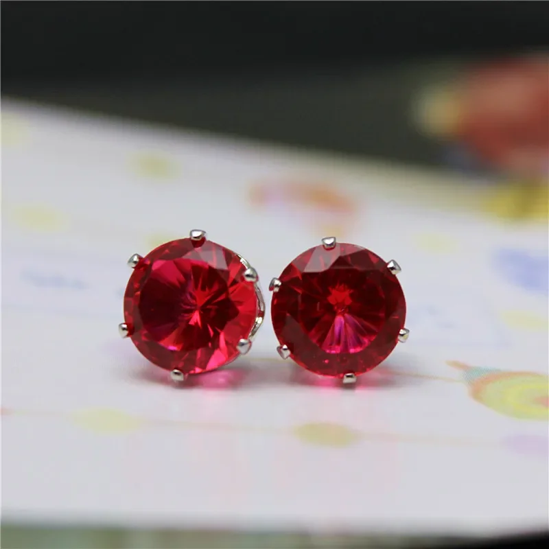 Simple and fashionable white-plated K earrings colorful temperament round 8MM flash acrylic imitation zircon earrings for women