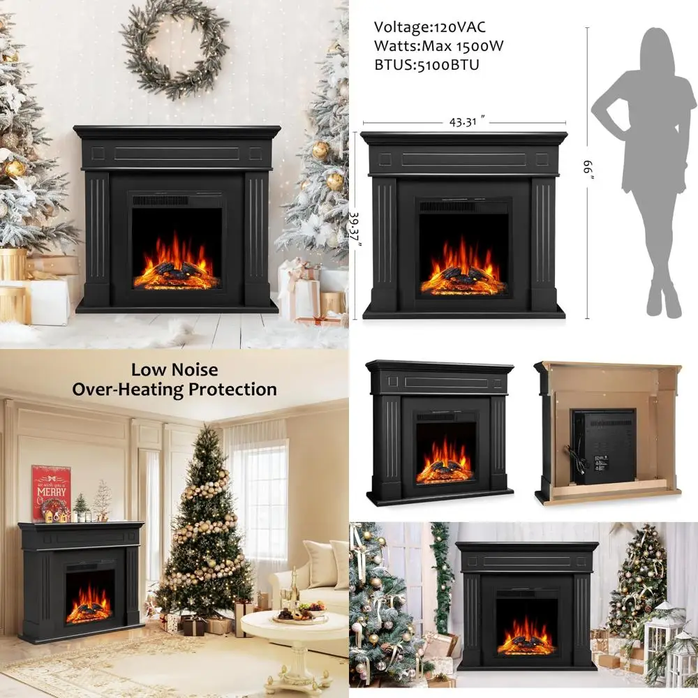 

Деревянная каминная 43-дюймовая электрическая подставка для телевизора с отдельно стоящим обогревателем, развлекательный центр