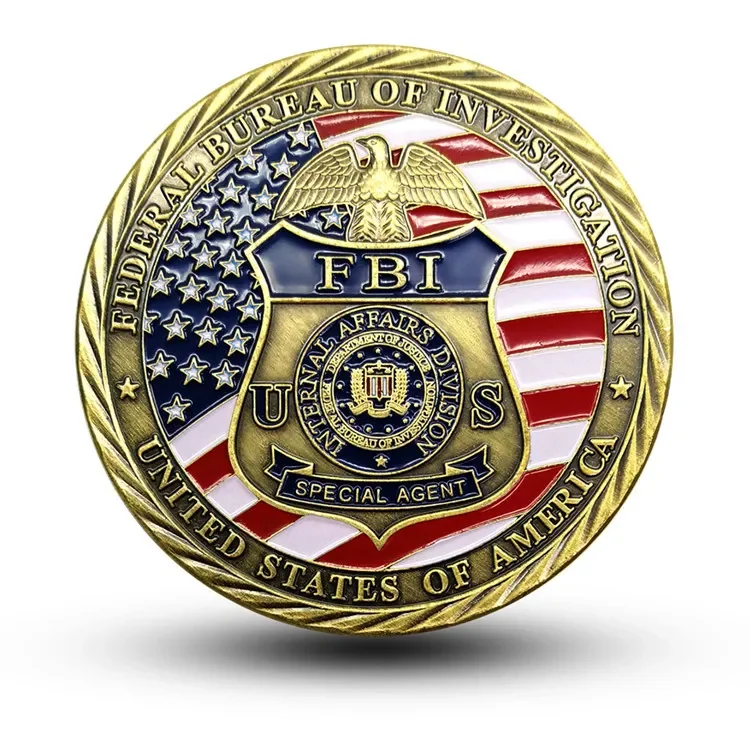 Colección de monedas chapadas en oro de recuerdo de la Oficina Federal de Investigación de Estados Unidos ST. Moneda de desafío de moneda conmemorativa mágica