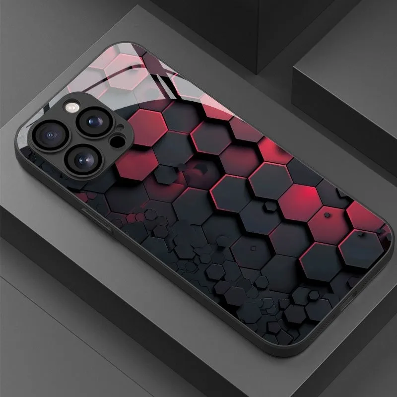 Geometric Honeycomb Design Print Tempered Glass Phone Case For Samsung Galaxy S26 S25 S24 S23 Ultra Plus FE Shockproof Cover