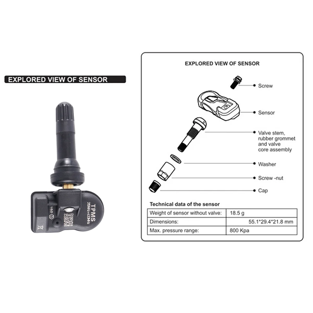 

Датчик давления в шинах TPMS, 315 МГц, для Autel Black, 4 шт.