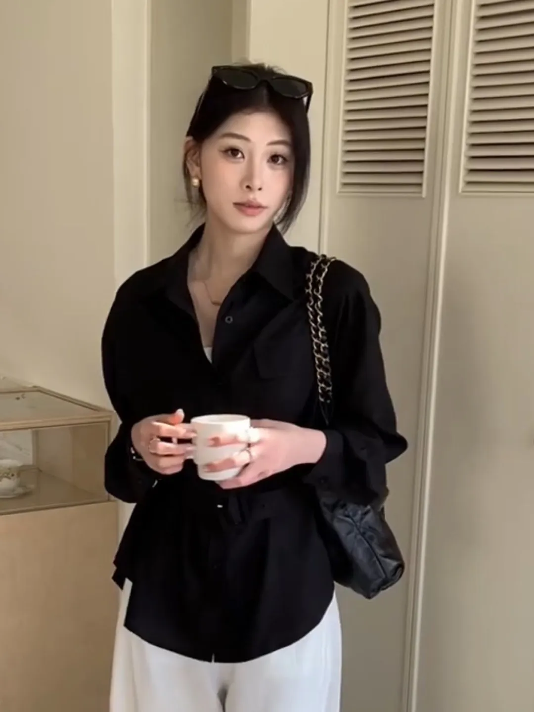 

Spring Faionable Women's irt Waist-Cinching Belted Versatile Loose-Feeling Top Premium Feel Lightweight Ele