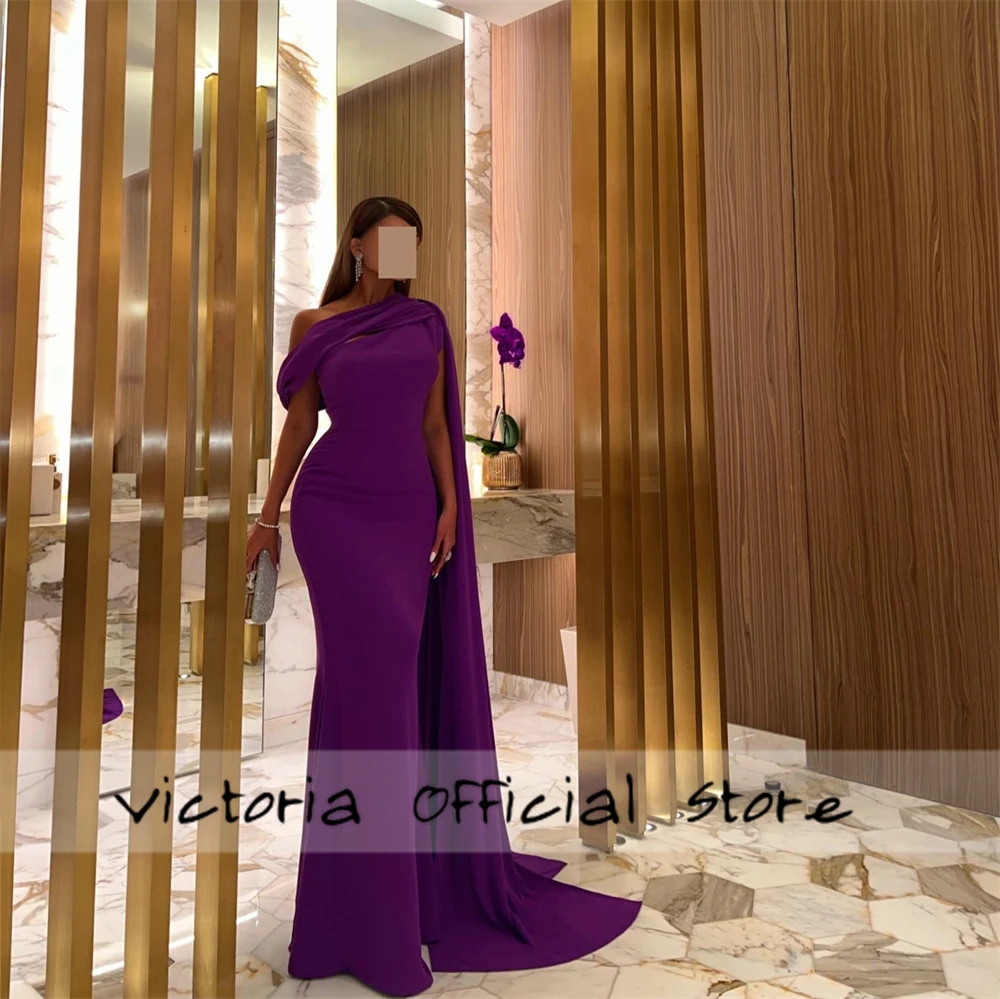 Elegant Purple Mermaid Jersey Satin Evening Gown One Shoulder 2024 Saudi Arabic Formal Party Prom Dress for Women Customized