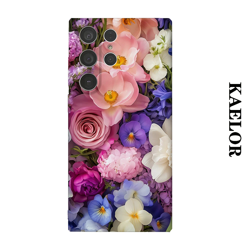 Purple Pink Bloom Durable Shiny Double-layer Case for Samsung S26 Ultra S25 S24 S23 Plus Anti-drop Scratch Resistant Cover
