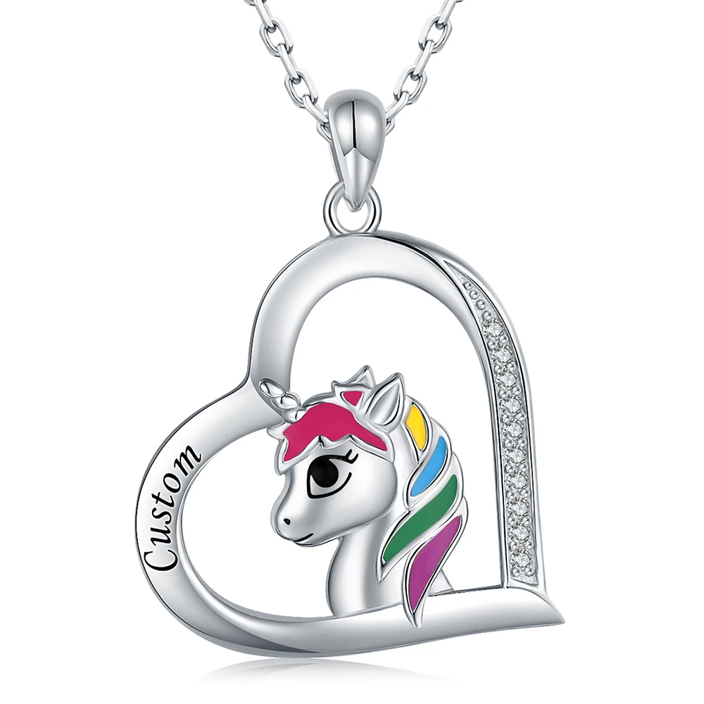 

925 Sterling Silver Personalized Unicorn Custom Name Necklace Pendant Jewelry Birthday Gift For Daughter Granddaughter Women Gir