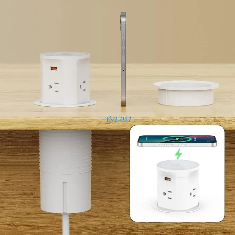 

E15A Electric Lifting Socket Concealed Tabletops Retractable Outlet With USB Cordless Charging Universals Power Outlet