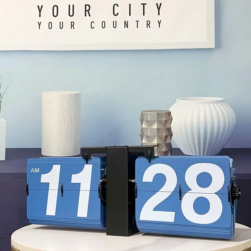 European Vintage Mechanical Flip Clock Dual Use Desk & Wall Mounted Large Size Automatic Page Turning Clock For Living Room