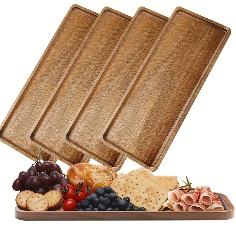 Platos de madera de Acacia para servir, bandejas de exhibición decorativas rectangulares de 11,4 pulgadas, platos de madera para pastel de queso, decoración de mesa Hoom, 5 uds.