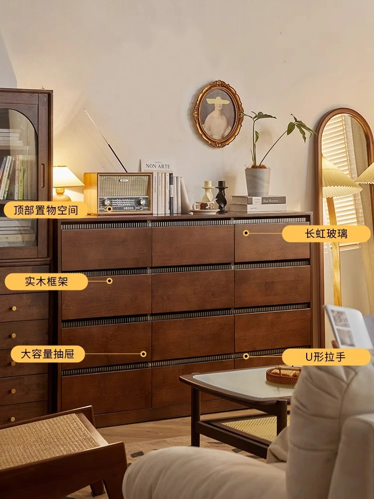 

Nordic solid wood chest retro living room wall drawer cabinet bedroom storage locker end of bed storage cabinet