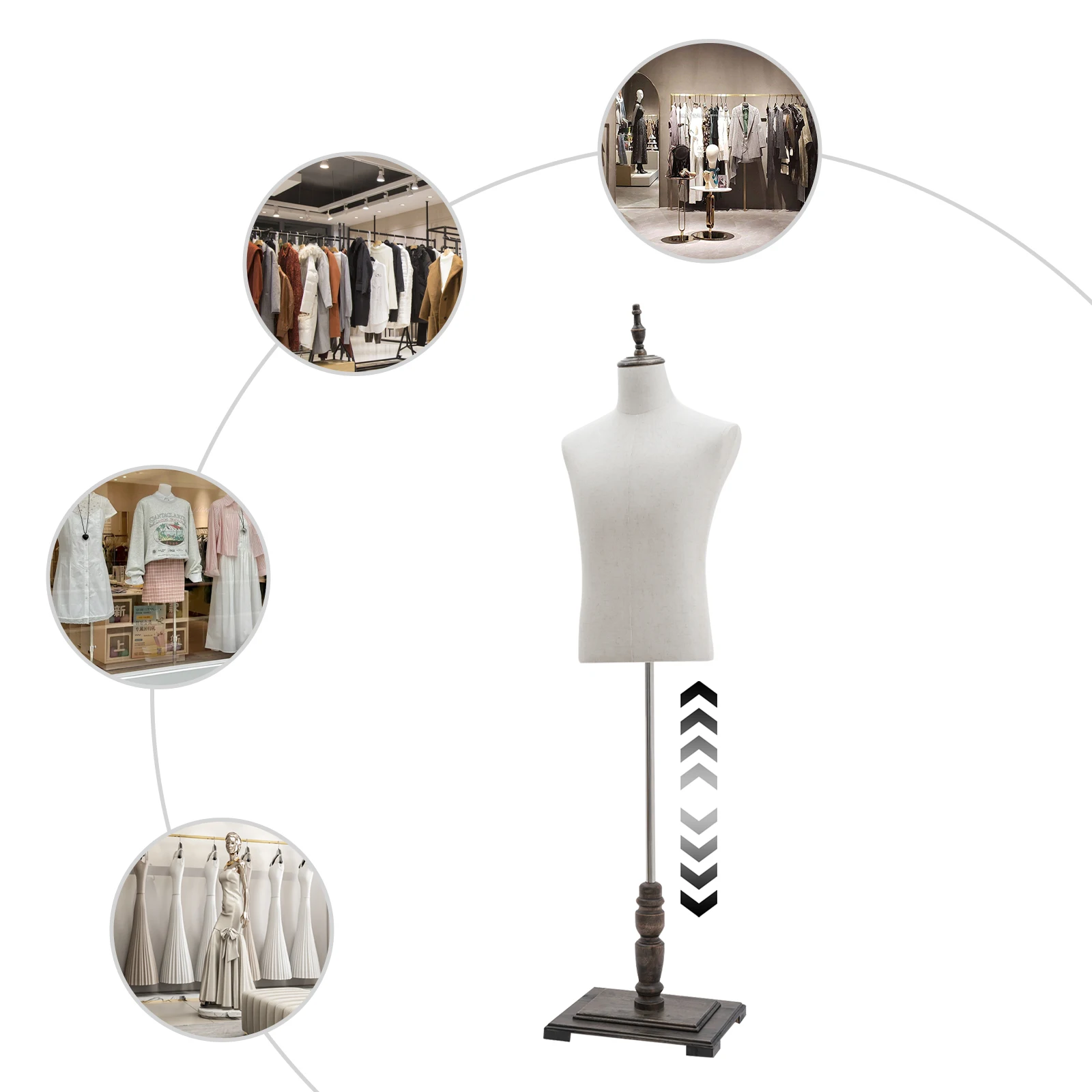 Male Mannequin Display Stand, Half-length Model, Mannequin Dress Form, Adjustable Height 59-70.8 inch, Vintage European Style, with Waist Joint for Suit Display