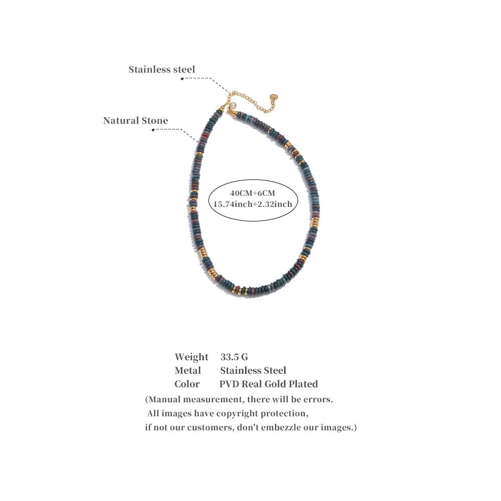 Yhpup Bunte Natursteinperlen, handgefertigte Kette, Y2K-Mode-Halskette für Frauen, Edelstahl, wasserdicht, Kragen, Schmuck, Geschenk – Detail 6