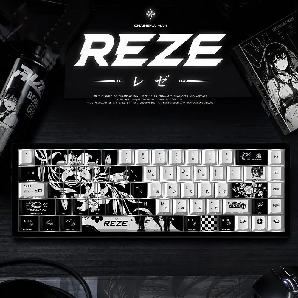 129 Keys Japanese Russian Reze Keycaps Chainsaw Man Key Cap Cherry  DYE-SUB PBT Keycap for MX Mechanical Keyboard 60/61/68/108
