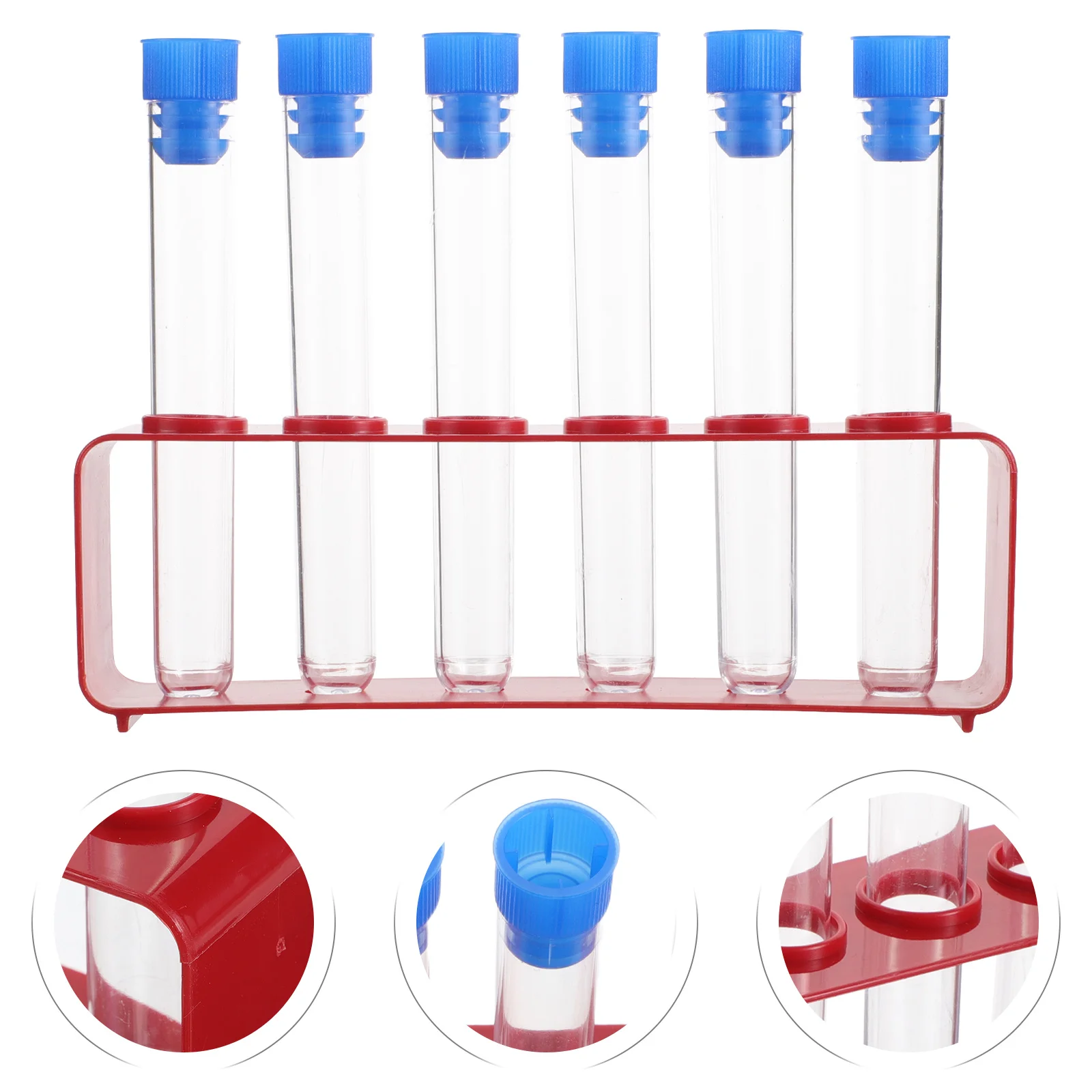

1Set Plastic Science Test Tubes with Caps and Storage Rack for Lab Experiments Chemistry Set Scientific Supplies
