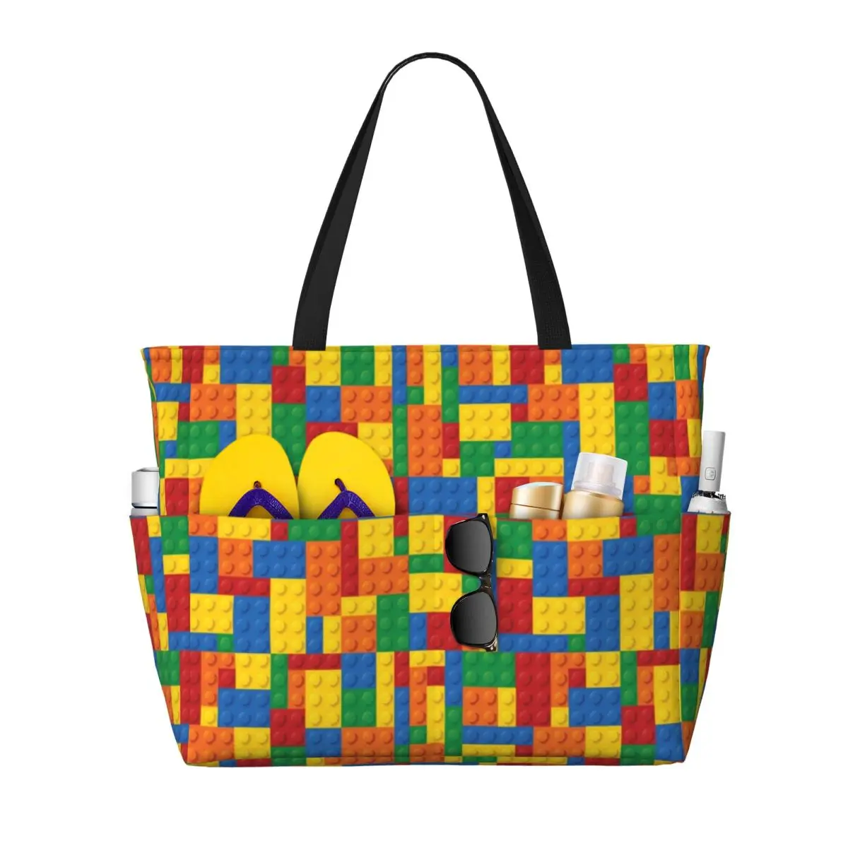 

Building Toy Blocks Beach Tote Bag Sport Gym Yoga Duffle Large Tote Bag Women Travel Bag Fitness bag