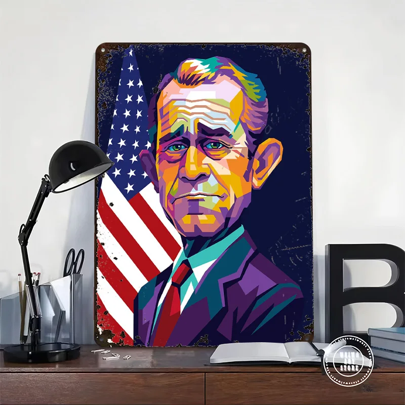 George Walker Bush Tin Poster Customized Wall Art Retro Vintage Metal Signs for Fans Room Decoration Home Decorations House Cozy