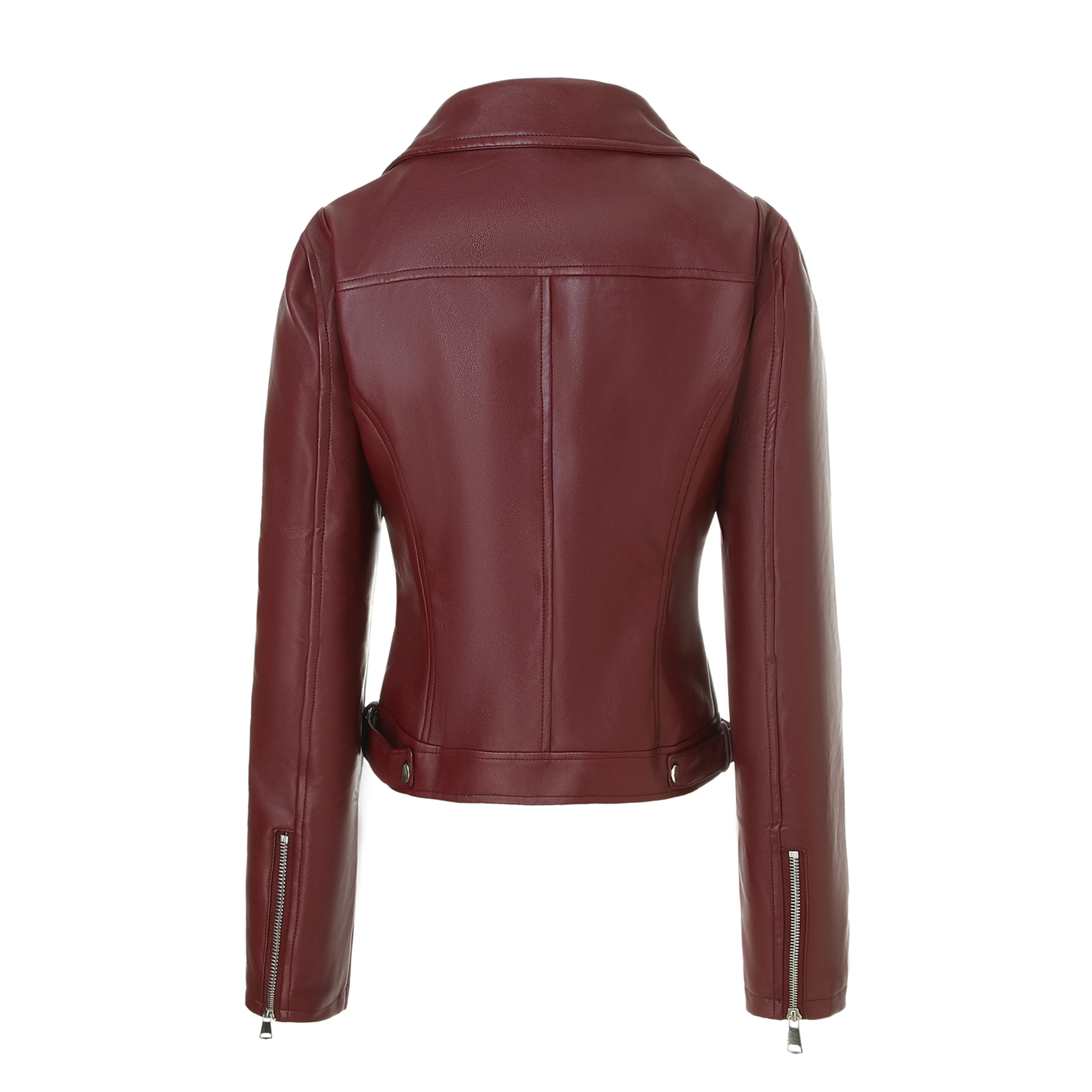 ​   Veste de moto en Pu dos cousu pour femme - Triple fermeture éclair sur le devant + clous argentés |     Coupe ajustée |     Pas de capuche |     Noir/Blanc |     3 saisons ⚡