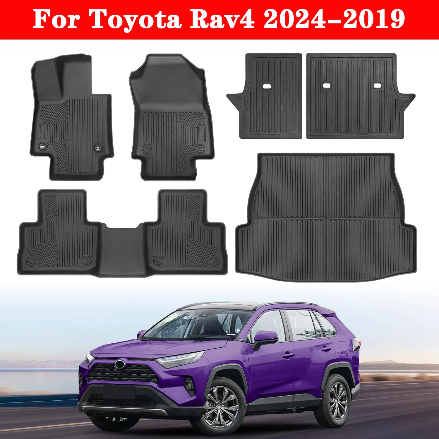 

Car Floor Mats For Toyota Rav4 2024 2023 2022 2021 2020, All-Weather Waterproof Anti Resistant Trunk Backrest Mats Protector