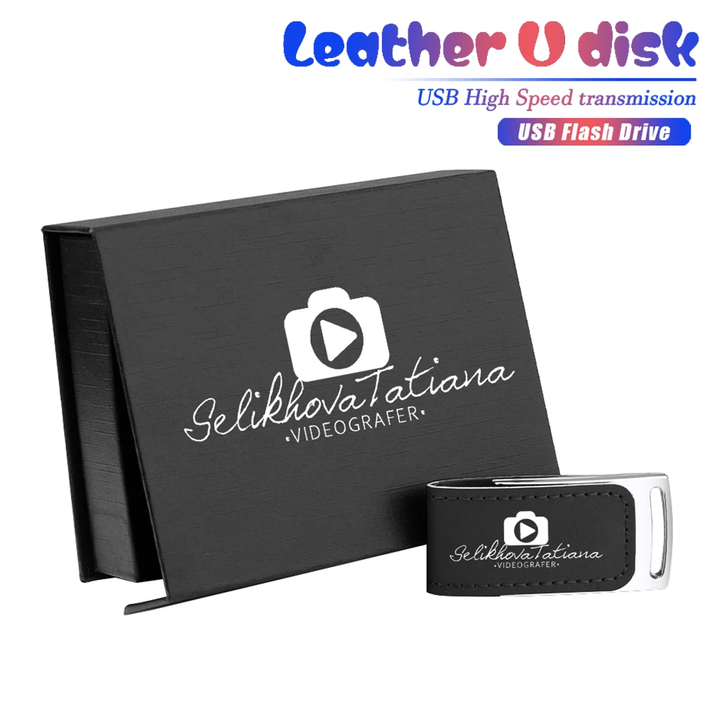

Free Color Printing Gift Box Pendrive 128GB Leather Wedding Gitf Pen Drive 64GB Photography Box Gitf USB 2.0 Flash Drive 32GB16G