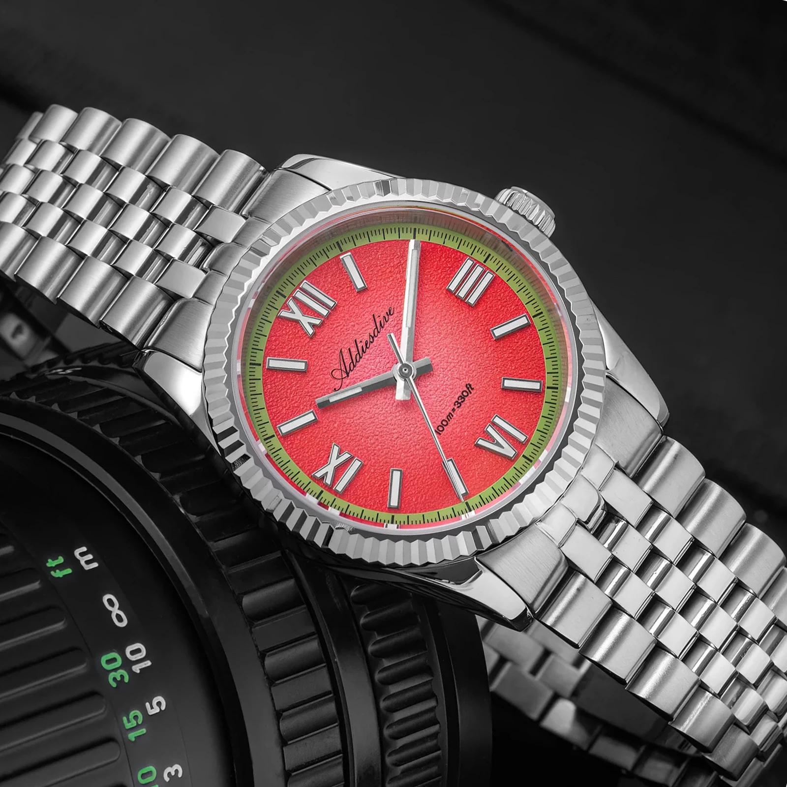 ADDIESDIVE Luxury Quartz Watch Men Sapphire AR Coated Glass 100m Waterproof Supper Luminous 36mm Wristwatch VH31 Watches New