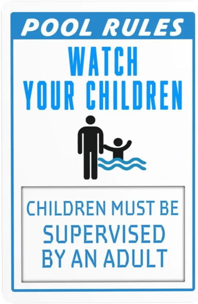 Pool Rules Signs Outdoor, Watch Your Children Children Must Be Supervised By An Adult Metal Swimming Pool Warning Sign for  sign