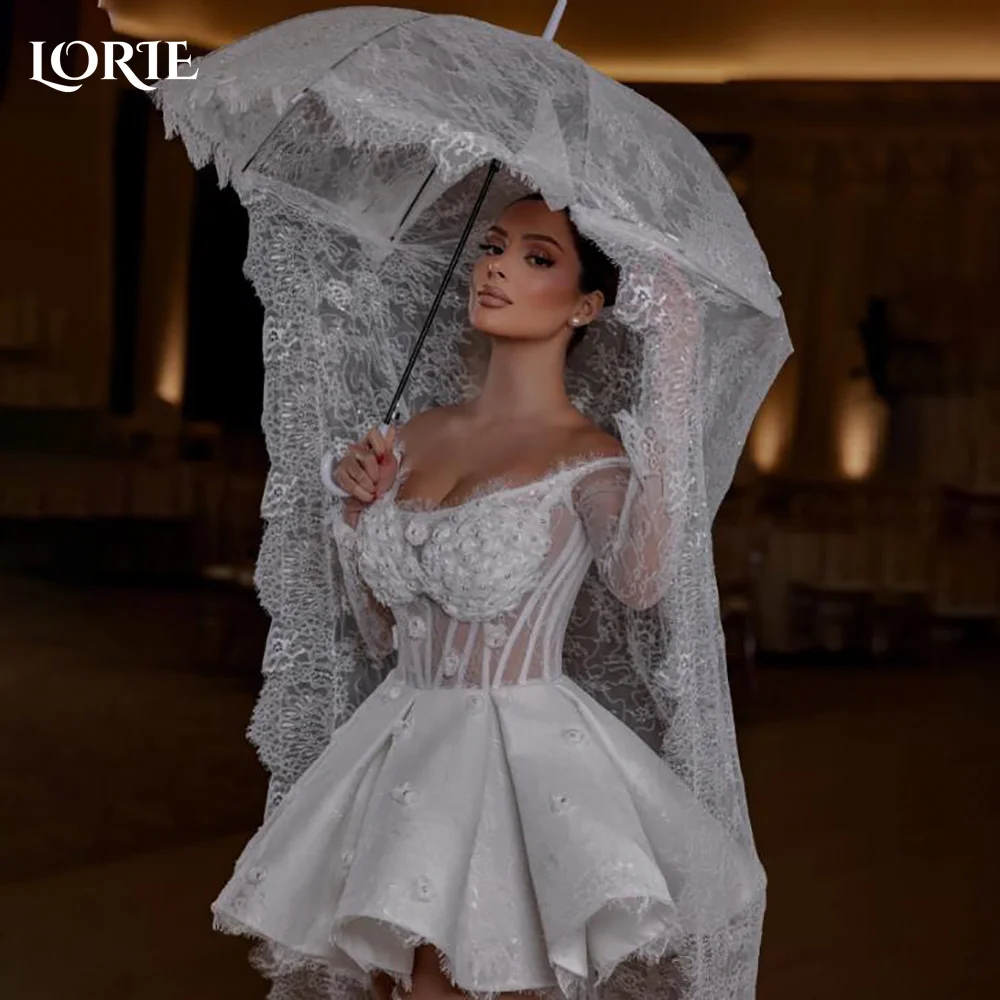 

LORIE Vintage Lace Short Mermaid Wedding Dress Pearls Appliques Strapless Corset Mini Bridal Gown Princess Bride Gown Customized