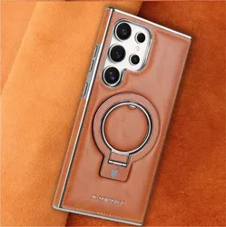 Luxury Business PU Leather Magnetic Ring Stand Phone Case For Samsung Galaxy S24 S23 S25 Ultra S25Plus Magsafe Wireless Charging