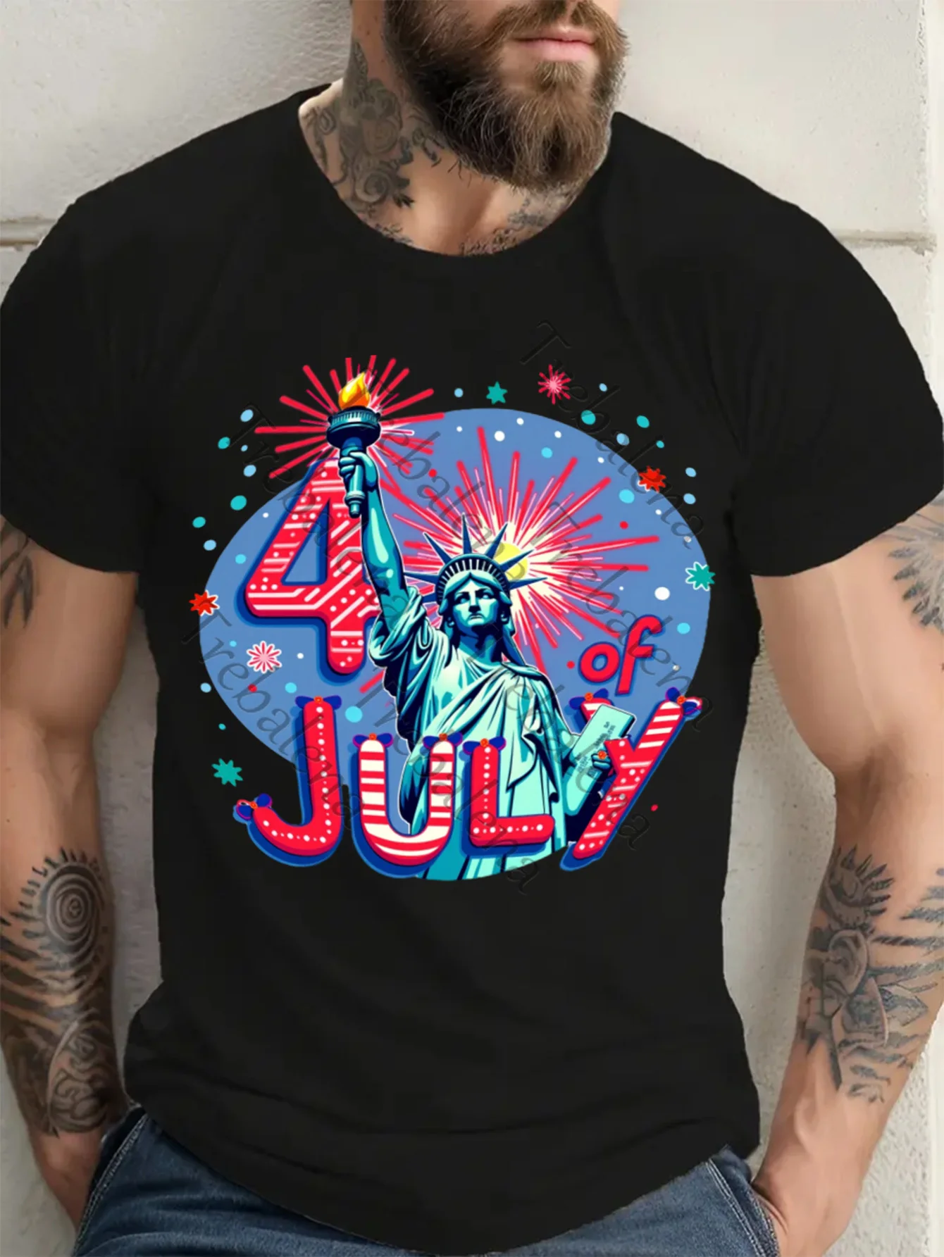 

Men's Plus Size Big & Tall 4th of July Patriotic Statue of Liberty Graphic T-Shirt - 100% Cotton Regular Fit Short Sleeve Tee