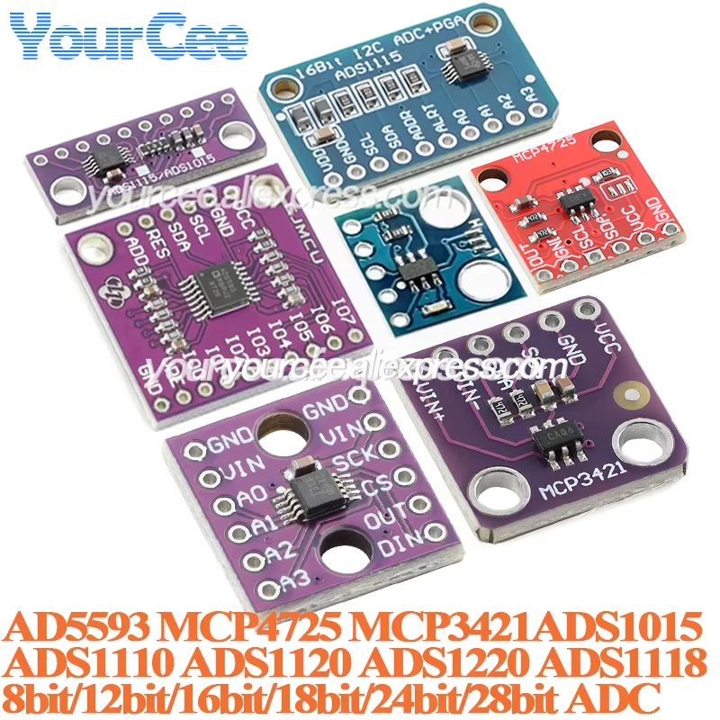 5pcs/1pc 12-Bit Analog to Digital Converter Converter Board Module AD5593 MCP4725 ADS1015 ADC/DAC ADS1110 ADS1120 ADS1118 16bit