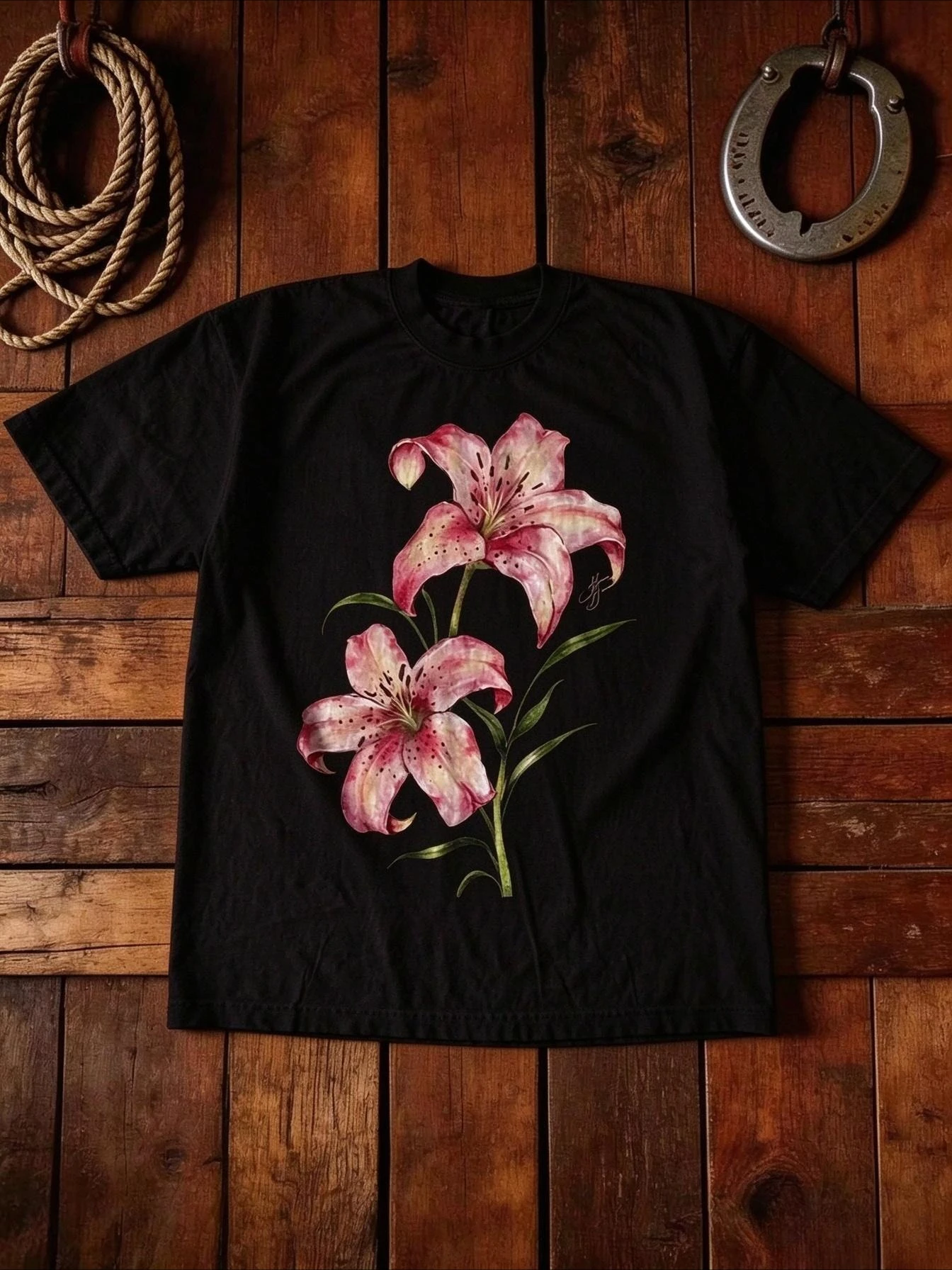 Unisex Cotton Crew Neck Short Sleeve T Shirt Vintage Pink Lily Floral Graphic Print Tees Y2k Retro Casual Streetwear Men Women Botanical Aesthetic Tops