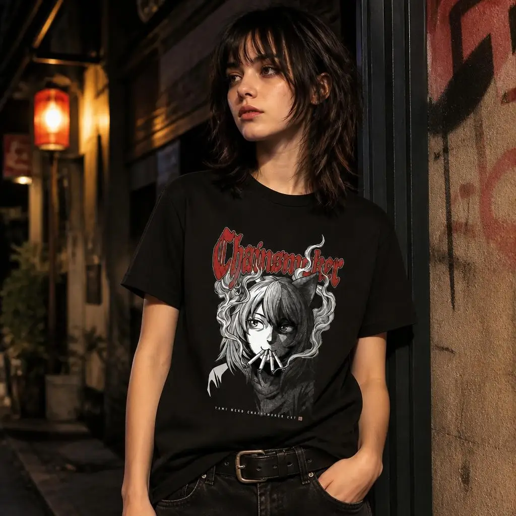 Yani Neko Chainsmoker Cat Men T Shirt 100% Cotton Clothing Fun Short Sleeve Tee Gift T-Shirts