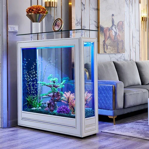 

Light Luxury Fish Tank Living Room Large Glass Floor Ecological Aquarium Partition Screens New