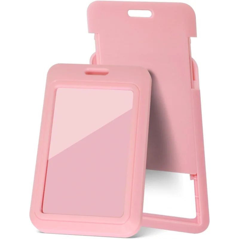 2 Pcs Sliding Vertical ID Badge Holder with Clear Badge Protectors, and Lightweight Hard Plastic Card Holders,