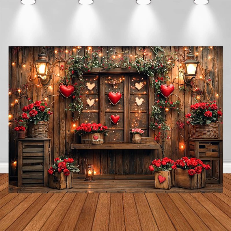 LS February 14th Valentine's Day Photography Backgrounds Roses Windows Love Decor Girls Women Photo Backdrops Wedding Banner