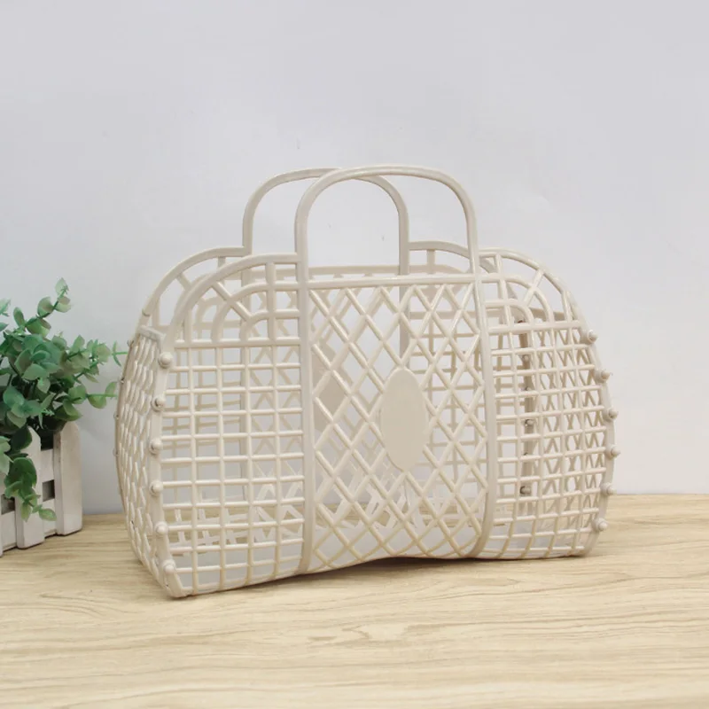 Plastic Portable Bath Basket Hollow Jelly Beach Holiday Portable Handbags Reusable And Easy To Clean Bath Basket Laundry Basket