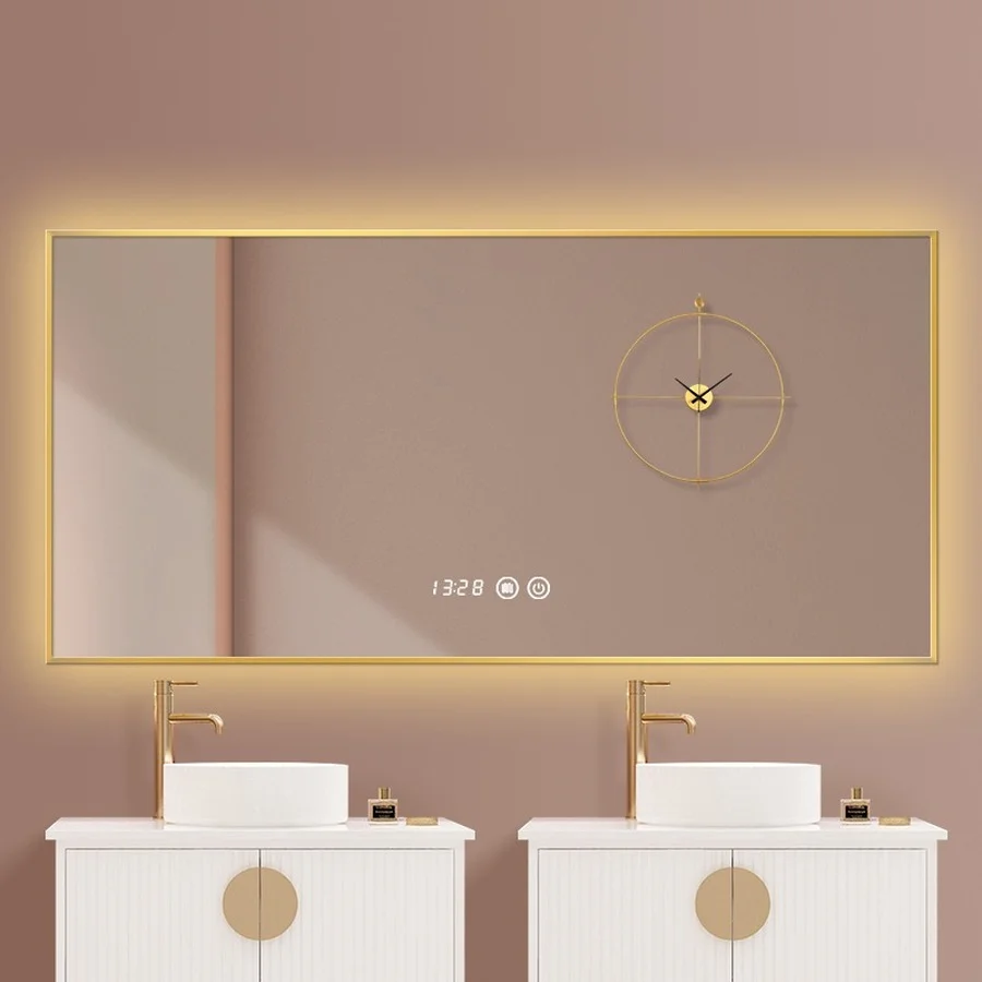 Dichroic Led Bathroom Mirror Waterproof Light Touch Control Aesthetic Large Mirror Rectangular Makeup Espejo Led Smart Mirror